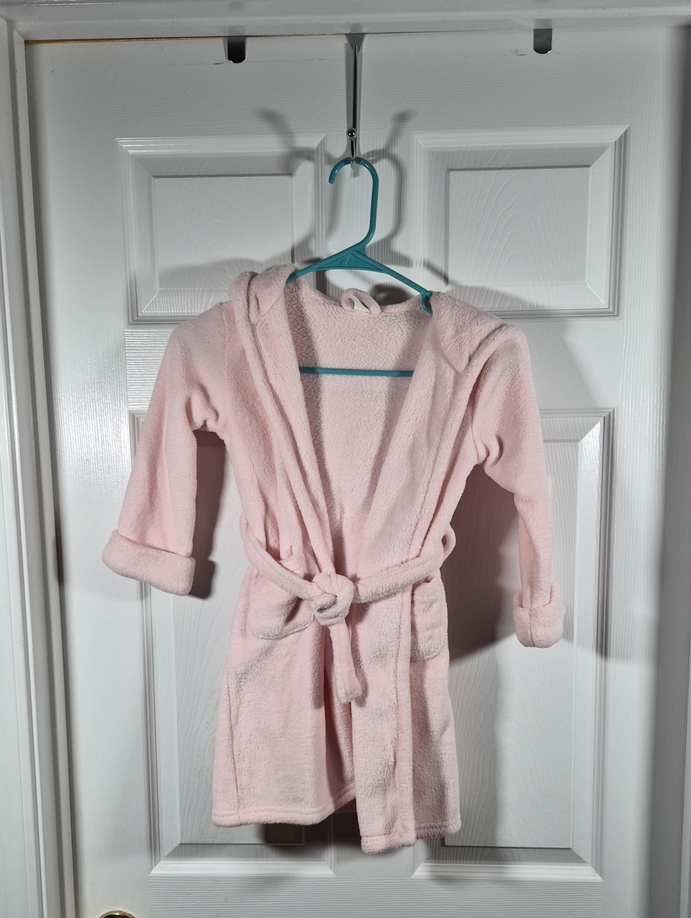 GAP Light Pink Plush Hooded Kids Robe with Tie